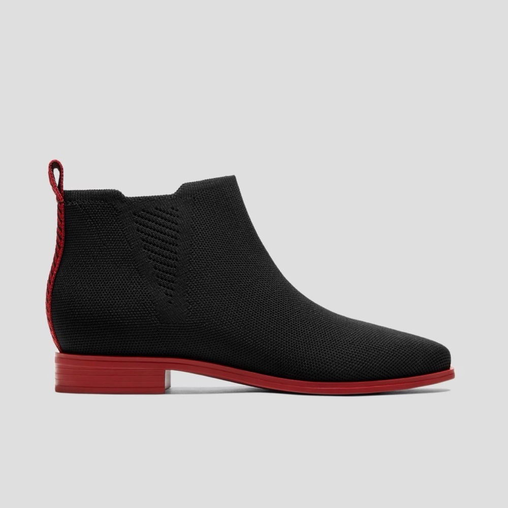 Vivaia Black Knit Chelsea Ankle Booties with Red Sole